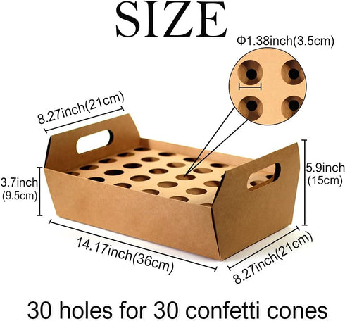 Party Confetti Cone Holder Box - Confetti for Gift Box Wedding, Stand Tray Box Total of 30 Holes for 30 Confetti Cone, and Include 32 Cone Papers ...