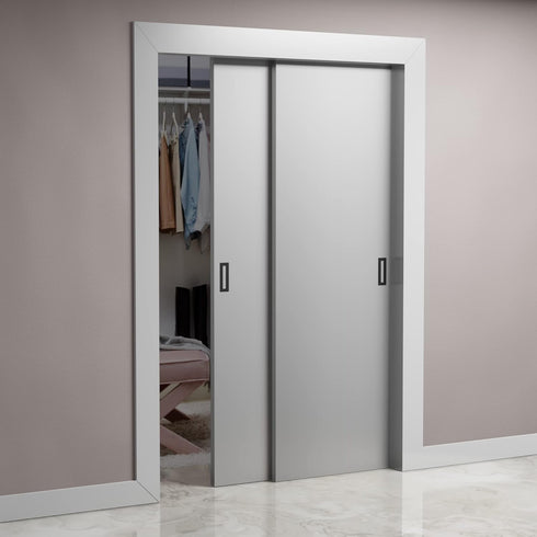 HRX STQ Sliding Aluminium Barn Door Handle, Self-Adhesive Edge for Pocket Closet Doors - Screwlesss, Peel and Stick, Complete Kit - 2 Pack - Black...