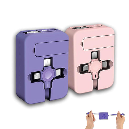 2 Pcs 3 in 1 Charging Cable, Three in one Retractable Multi Charging Cable with USB C(Type-C)/Micro USB, Phone Holder, Compatible with Phone/Andro...