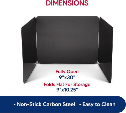 HIC Kitchen 3-Sided Splatter Guard, Non-Stick Carbon Steel, Heat Safe, Folds Flat For Storage...