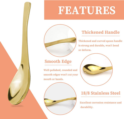 8Pcs Thickened Heavy-Weight Soup Spoons, 18/8 Stainless Steel Asian Soup Spoon Table Spoons Silverware for Soup, Ramen, Pho, Cereal, Ice Cream (Go...