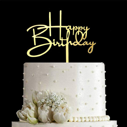 Happy Birthday Acrylic Cake Topper Decoration for Special Event (Mirror Gold)...