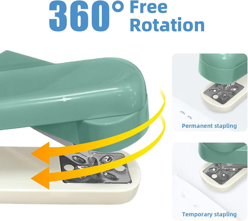 Swing-Arm Swivel Stapler, 20 Sheets Capacity, 360 Degree Rotate Desk Staplers for Booklet or Book Binding, Green...