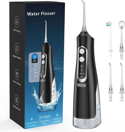 Water Flosser for Teeth Cleaning 4 Modes Rechargeable Oral Irrigator 4 Tips Powerful Battery Life Water Dental Picks IPX7 Waterproof 310ML Water T...