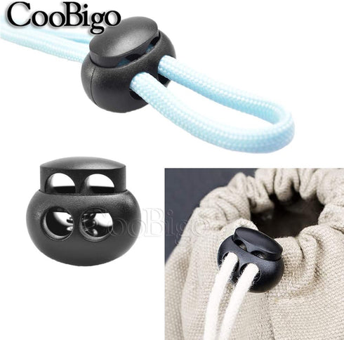 25pcs Spring Cord Lock End Stopper Fastener Slider Toggles Clip Double Hole Round Ball Plastic for Drawstrings Lanyard Paracord Elastic Bungee Sho...