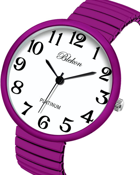 Blekon Collections New Super Large Face Stretch Band Japanese Movement PC21J Fashion Watch (Hot Pink)...