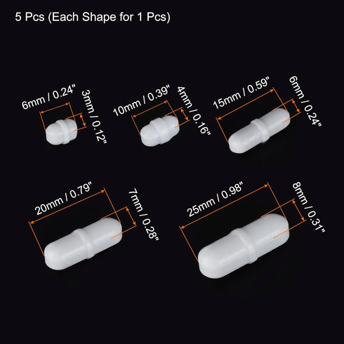 MECCANIXITY Magnetic Stirrer Mixer Stir Bar Rod 6/10/15/20/25mm with Ring Shape PTFE Coating Magnet White for Laboratory 5Pcs...