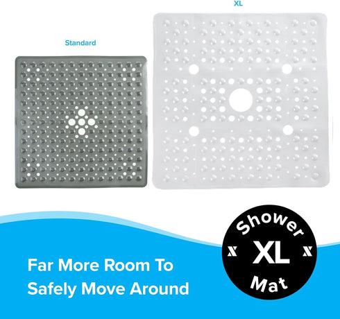 SlipX Solutions 27" Oversize Square Shower Mat, Non-Slip Mat for Elderly & Kids, 100+ Power Grip Suction Cups for Smooth Surfaces, Machine Washabl...