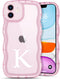 R'hllor Pink Case for iPhone 11, A - Z Initials Personalized Phonecase for Women, Cute Curly Wave Edge TPU Protective Phone Cover, Kawaii Phone Ca...