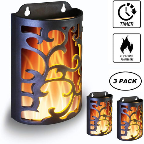 Decorative Lanterns with Timer, Candle Light Flameless Candles Indoor/Outdoor Wall Sconces,Flickering Flames Wall Light for Hallway, Bathroom,Use ...