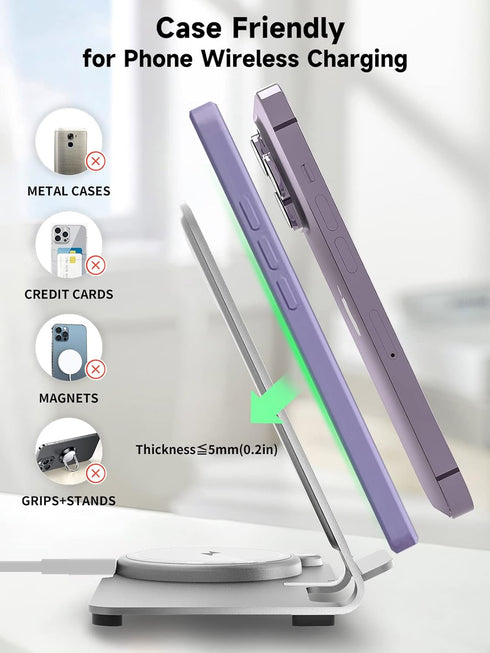 Wireless Charger 3 in 1,Aluminum Alloy Wireless Charging Stand 18W Fast Charging for iPhone 15/14/13/12/11/Pro/Max/XS/XR/X/8, iWatch9/8/7/6/5/4/3/...