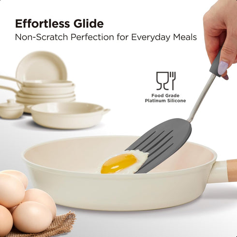 Kitchen Mama WALTZGRIP Platinum Silicone Pancake Spatula Turner: Heat-Resistant, Wide Slotted Tapered Head Stainless Steel Core. Durable, Dishwash...