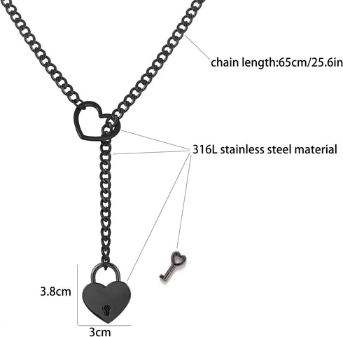 Heart O ring Slip Chain Necklace for Women Stainless Steel Cuban Chain Heart Necklace Punk Rock Collar Necklace Handmade Adjustable Lariat Y Neckl...