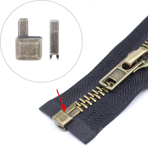 60 Pcs Metal Zipper Stopper, Zipper Repair Kit for Jackets, Zipper Replacement Slider, Bottom Stop Replacement, Zipper Insertion Pin, for Coats Ja...