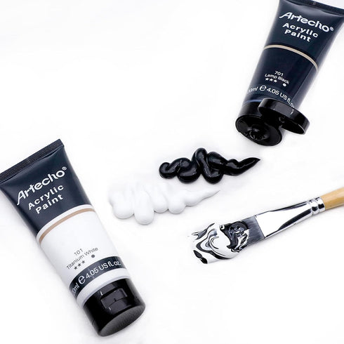 Artecho Professional Acrylic Paint, White and Black (120ml / 4.05oz) Tubes, Art Craft Paints for Canvas, Rock, Stone, Wood, Fabric, Art Supplies...