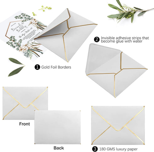 50 PCS Invitation Envelopes, 5x7 Envelopes for Invitations White Envelopes for 5x7 Cards A7 Luxury Envelopes Mailing Envelopes for Wedding, Gradua...