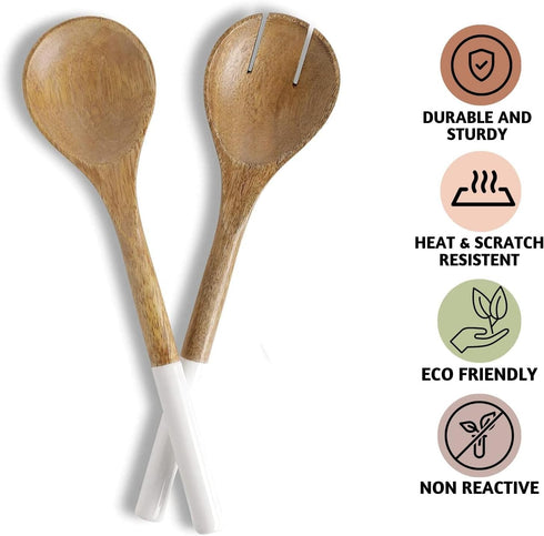 Folkulture Salad Servers or Salad Tongs, Wooden Utensils for Serving Salad, 12-inch Spoon and Fork Set, Mango Wood, White...