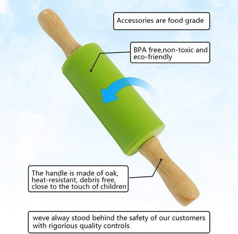 Koogel 9 Inch Mini Kids Rolling Pin, 2 Pcs Small Rolling Pin Handle for Home Kitchen Children Cake...