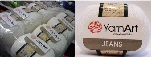 4 Skein 55% Cotton 45% Acrylic YarnArt Jeans Yarn 200 gr 696 yds Color (1 - White)...