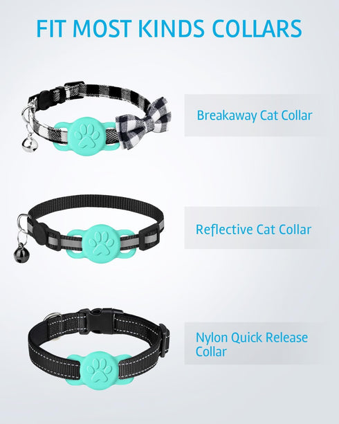 Joytale 2 Pack Cat Collar Airtag Holder,Elastic Silicone Air Tag Holder for Puppy Dogs Cats Kitten, Light and Durable Apple Airtag Holder with Sli...