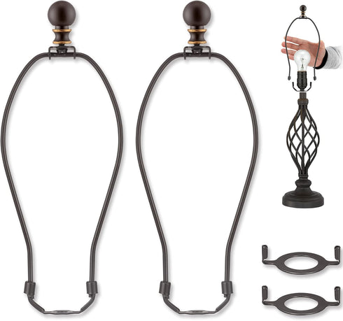 Bronze Lamp Shade Holder with Lamp Finials - 10 Inch, 2 Set Lamp Harp with 3/8 Standard Saddle, E26 Light Base UNO Fitter Adapter, Lamp Hardware f...