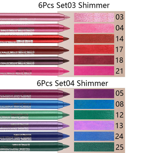 evpct 6Pcs Dark Light Royal Blue Emerald Green Purple Colored Glitter Eyeliner Pencils Set Women Waterproof...