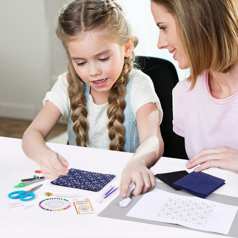 WEBEEDY Sashiko Kit DIY Sashiko Placemat with Traditional Japanese Sashiko Quilting Pattern Craft Kit for Adults Embroidery Sewing Place Mats Set ...