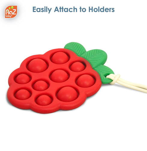 RaZbaby RaZberry Pop Teether for Babies 3 Months & Up - Natural Raspberry Shaped Designed with Soft BPA Free Silicone Poppers - Textured for Senso...