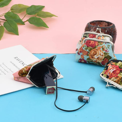 Floral Buckle Coin Purses 8Pcs Cute Rose Small Vintage Pouch Kiss-Lock Change Purse Wallets for Women Girls Kids Gift...