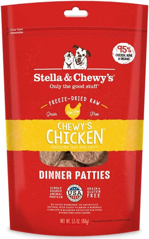 Stella & Chewy's Freeze Dried Raw Dinner Patties – Grain Free Dog Food, Protein Rich Chewy’s Chicken Recipe – 5.5 oz Bag...