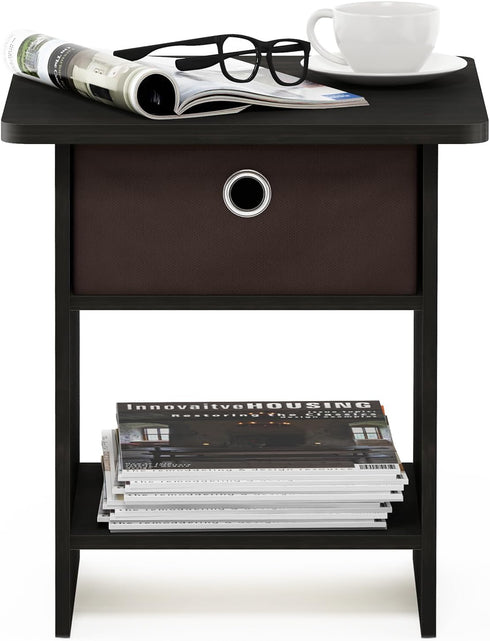 Furinno Dario End Table / Side Table / Night Stand / Bedside Table with Bin Drawer, 1-Pack, Espresso/Brown...