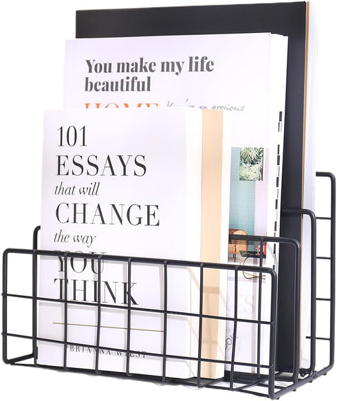 Desk Organizer for File Holders ,3-Section Desktop Vertical magazine rack ,Stand Metal Rack File Sorter,Document/Filing/Paper/Book/Mail/Letter Org...