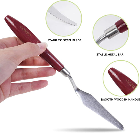 CONDA Palette Knife Painting Stainless Steel Spatula Palette Knife Oil Paint Metal Knives Wood Handle (Red 5 Piece)...