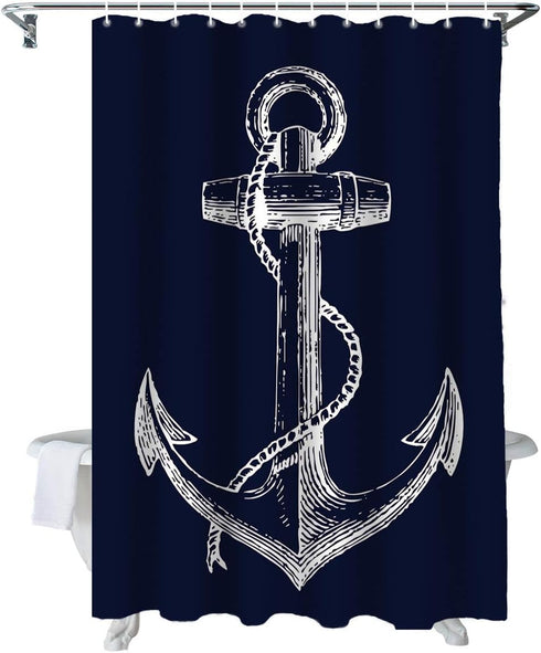 Custom Nautical Navy Blue Anchor Shower Curtain, 70x72 inch...