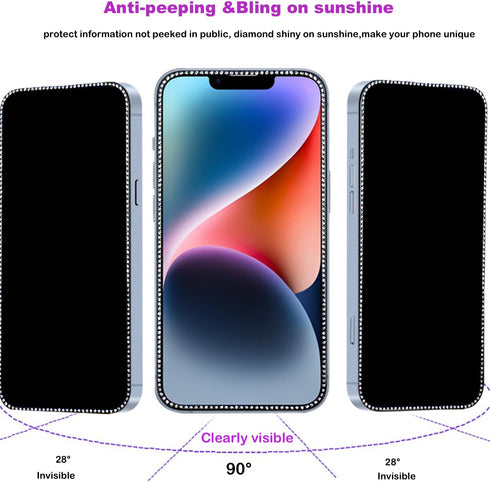 2PCS Glitter Privacy Screen Protector suit for iPhone 12 Pro max, Anti-spy Diamond Bling Shiny Shine on Night Sparkling Tempered Glass Suit for iP...