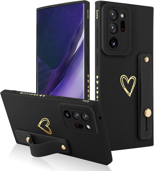 Fiyart Designed for Samsung Galaxy Note 20 Ultra Case with Phone Stand Holder Cute Love Hearts Camera Protection Cover with Wrist Strap for Women ...
