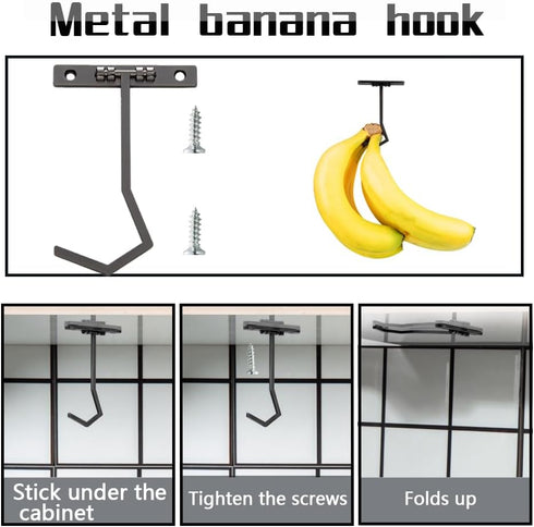 Metal Banana Hanger - Under Cabinet Hook for Kitchen Items. Keep Bananas Fresh (Gun Color X 1pc)...