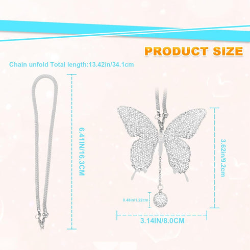 Bling Butterfly Diamond Car Hanging Accessories, Crystal Car Rear View Mirror Charms, Charms Good Luck Gifts Amulet Ornament Hanging Interio Car D...