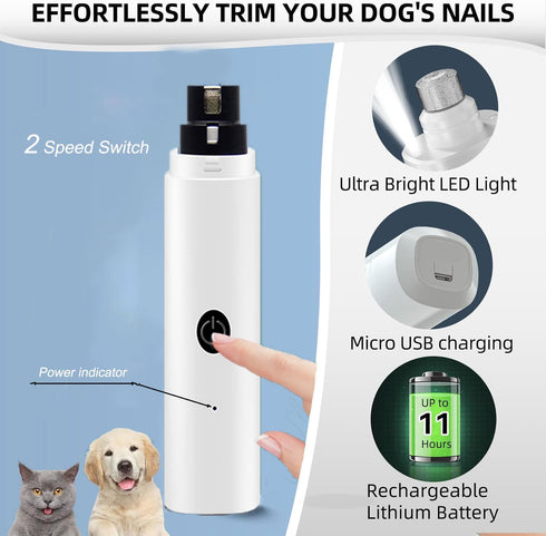 Dog Nail Grinder with LED Light,2-Speed Rechargeable Dog Nail Trimmer, Upgraded Powerful Electric Dog Toe Nail File Quiet Painless, Paws Grooming ...
