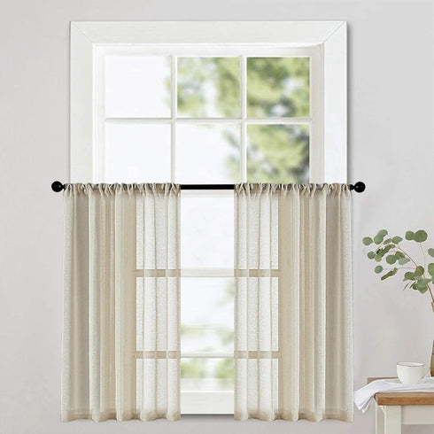 MRTREES Sheer Tier Curtains Beige Kitchen 36 inches Long Bathroom Short Curtains Sheers Transparent Voile Half Window Treatments Rod Pocket Light ...