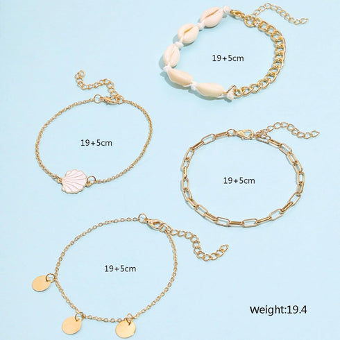 4Pcs Beach Natural White Shell Anklet Set,Adjustabe Handmade Waterproof Multilayer Conch Anklet Set for Women Foot Jewelry...