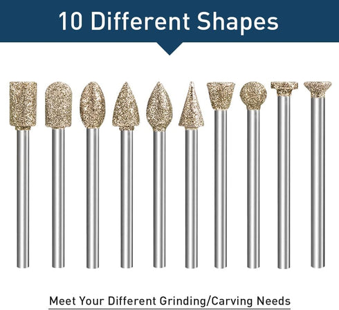 Diamond Grinding Burr Bit Set?20Pcs Rotary Tool Accessories Stone Carving Set with 1/8 inch Shank for Stone Ceramic Glass Carving, Grinding, Polis...