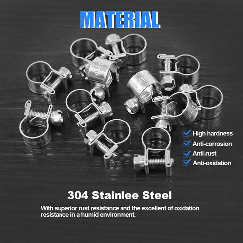 Glarks 12Pack 9-11mm Stainless Steel Mini Fuel Injection Hose Clamps Adjustable Pipe Hose Clip Tube Clamps Set (11/32''-7/16'' Dia)...