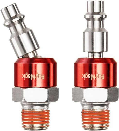 Industrial-Grade 1/4" Swivel Air Plug, 2-Pack 360° Swivel Steel Red Electrophoresis Plug, 1/4-Inch NPT Male Pre-Coated 18-Threads, Air Hose Fittin...