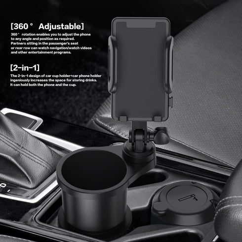 Car Cup Holder Phone Mount, Universal Auto Cell Phone Stand with Drink Expand Cup Holder,2 in 1 Multifunctional Car Cup Holder Expander with 360° ...
