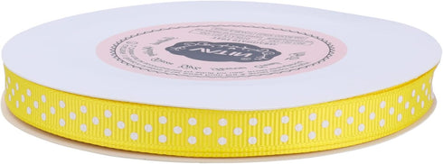 VATIN Polka Dot Craft Grosgrain Ribbon 3/8 Inch Wide by 10-Yard Spool Yellow Gold with White Dots,Use for Gift Wrapping,Party Decoration,All Craft...