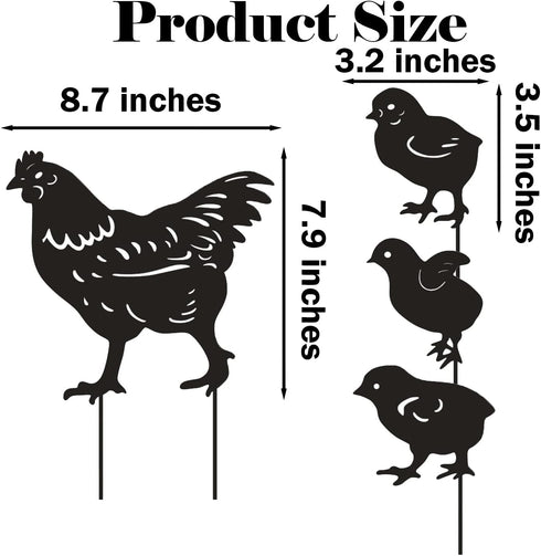 4 Pack Chicken Garden Decorative Statues, Metal Hen and Chicks Silhouette Garden Stakes, Ideal Yard, Garden, Lawn Decor, Animal Outdoor Decoration...