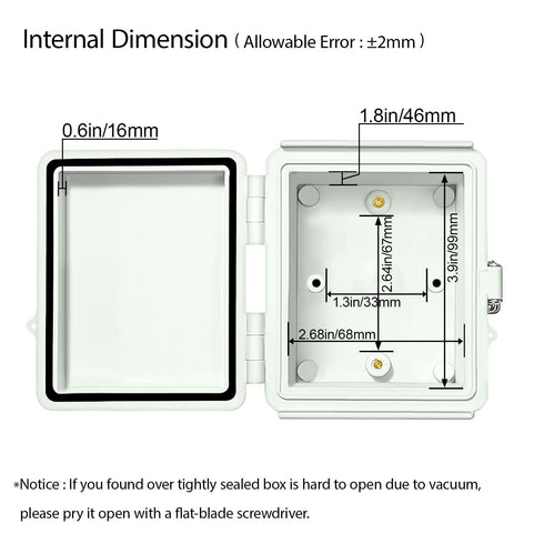 LeMotech Electrical Box, IP67 Waterproof Hinged Cover Stainless Steel Latch Junction box, ABS Plastic Electrical Enclosure with Mounting Plate,Wal...
