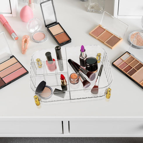 Makeup Organizer Tray, Cosmetic Display Case with 6 Compartments, Lipgloss Organizer, Makeup Display Tray Case, Ideal for Desk and Dresser Counter...