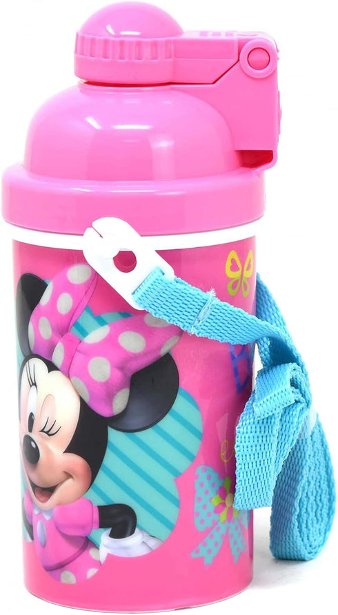 GRANSHOP Disney Classic Minnie Carrying Strap One Touch Water Bottles with Reusable Built in Straw - Safe Approved BPA Free, Easy to Clean (Minnie...